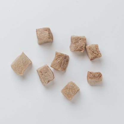Freeze-dried pork on a white background