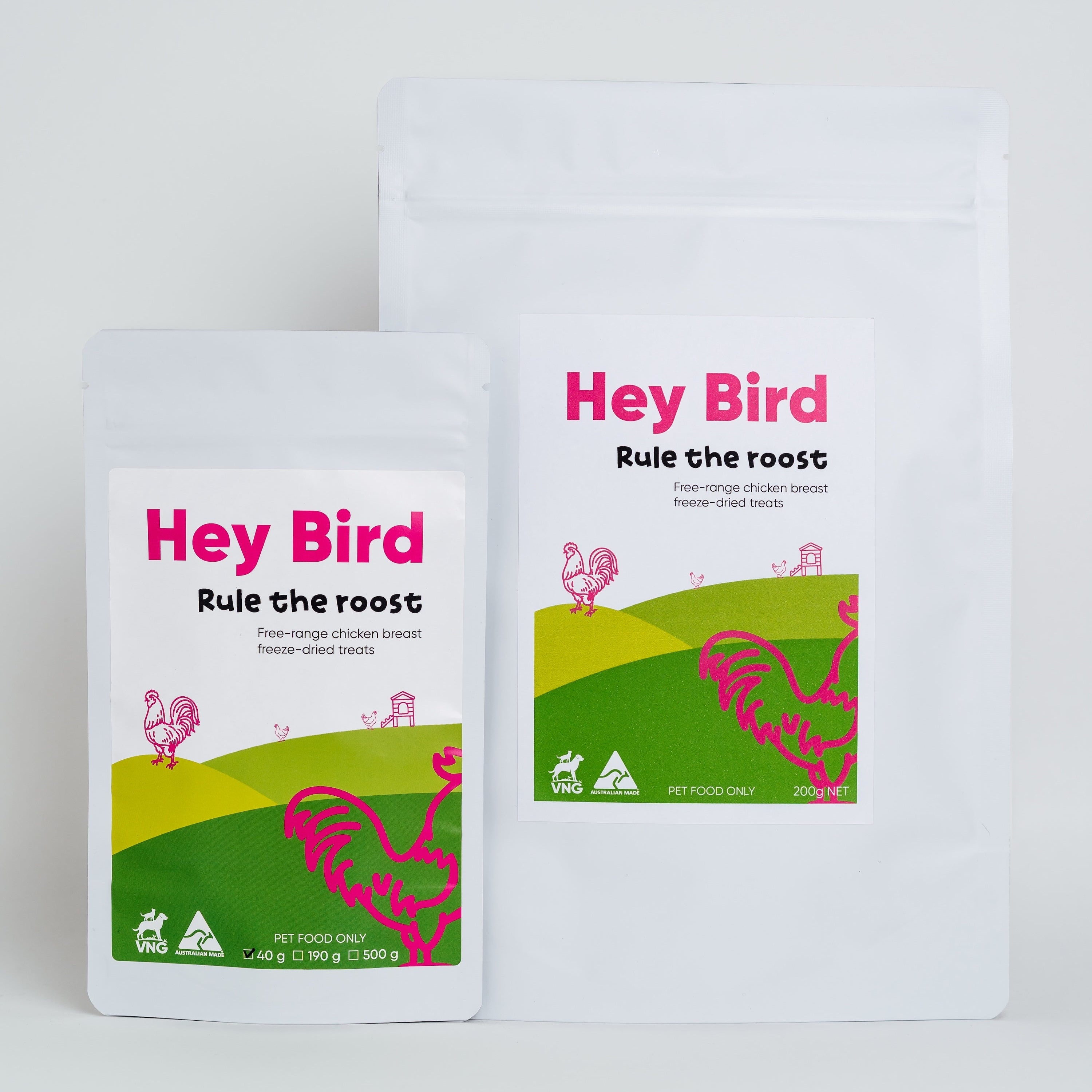 Two 'Hey Bird' packages on a white background
