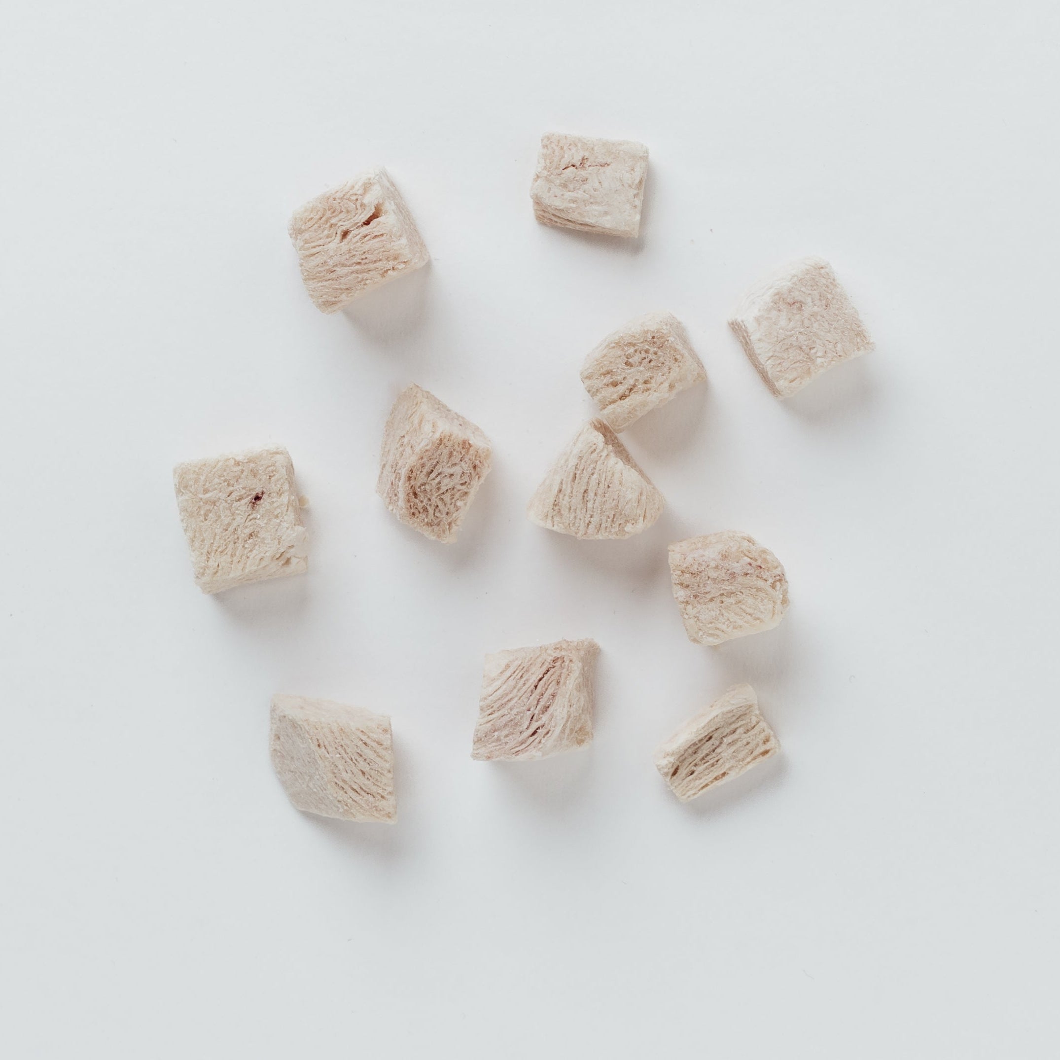 Freeze-dried chicken on a white background
